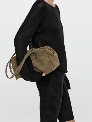 Torba Na Ramię West Ze Skóry Zamszowej - Szarobrązowy - - Massimo Dutti - Kobieta