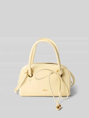 Torba na ramię z prawdziwej skóry z detal z logo model 'Poppy' Furla Jasnożółty