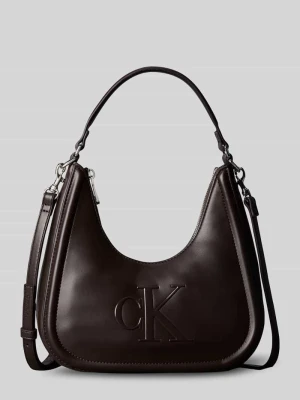 Torba na ramię z wytłoczonym logo Calvin Klein Ciemnobrązowy