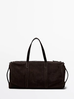 Torba Podróżna Ze Skóry Zamszowej - Brązowy - - Massimo Dutti - Mężczyzna