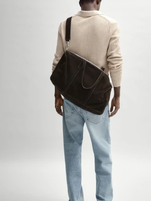 Torba Podróżna Ze Skóry Zamszowej - Brązowy - - Massimo Dutti - Mężczyzna