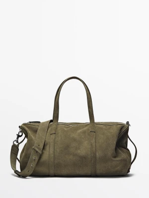 Torba Podróżna Ze Skóry Zamszowej - Khaki - - Massimo Dutti - Mężczyzna