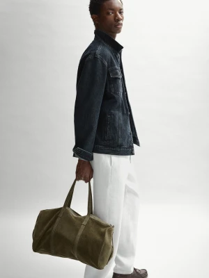 Torba Podróżna Ze Skóry Zamszowej - Khaki - - Massimo Dutti - Mężczyzna