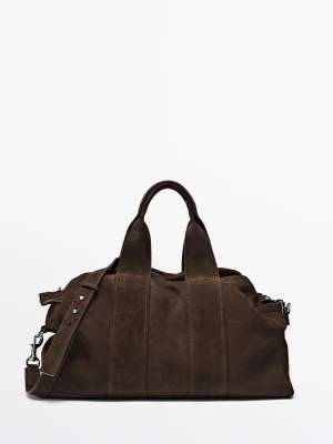 Torba Podróżna Ze Skóry Zamszowej - Szarobrązowy - - Massimo Dutti - Mężczyzna