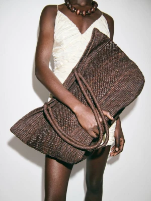 Torba shopper 100% rafia czekoladowy - Kobieta - Rozmiar uniwersalny - MANGO