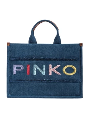 Torba Shopper Denim cekinowe logo Pinko