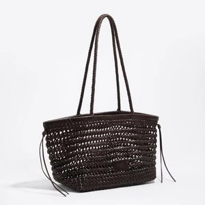 Torba shopper duża pleciona skóra ciemnobrązowa BIMBA Y LOLA