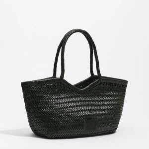 Torba shopper duża pleciona skóra ciemnozielona BIMBA Y LOLA