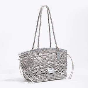 Torba shopper duża pleciona skóra srebrna BIMBA Y LOLA