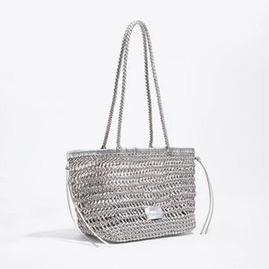 Torba shopper duża pleciona skóra srebrna BIMBA Y LOLA