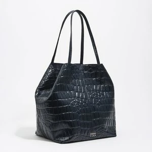 Torba shopper duża skóra tłoczony wzór krokodyla ciemnoniebieska BIMBA Y LOLA