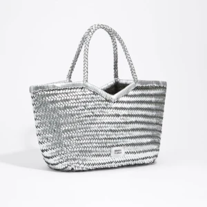 Torba shopper duża skóra pleciona srebrna BIMBA Y LOLA