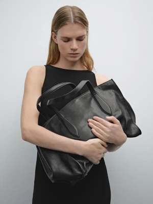 Torba Shopper Maxi Ze Skóry Nappa - Czarny - - Massimo Dutti - Kobieta
