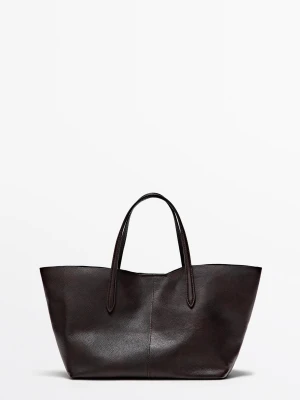 Torba Shopper Średnia Ze Skóry Nappa - Brązowy - Massimo Dutti - Female