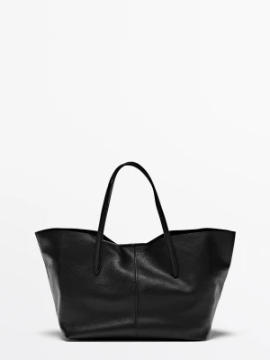 Torba Shopper Medium Ze Skóry Nappa - Czarny - Massimo Dutti - Female