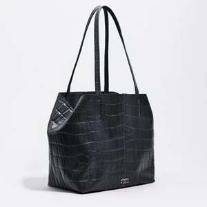 Torba shopper średnia skóra tłoczony wzór krokodyla ciemnoniebieska BIMBA Y LOLA