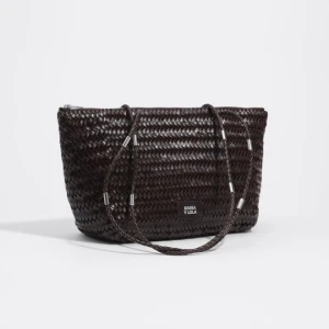 Torba shopper średnia skóra pleciona ciemnobrązowa BIMBA Y LOLA DARK BROWN