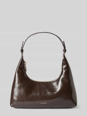 Torba shopper z Detal z logo Calvin Klein Ciemnobrązowy
