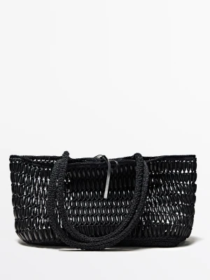 Torba Shopper Z Drewnianymi Elementami - Czarny - Massimo Dutti - Female