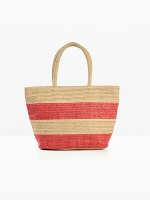 Torba shopper z juty, w paski BonPrix beżowy