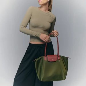 Torba shopper z klapką ciemnozielona House