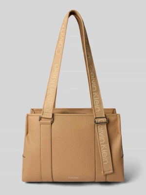 Torba shopper z mieszanki bawełny Calvin Klein Piaskowy