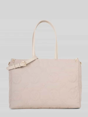 Torba shopper z mieszanki poliestru z wyhaftowanym logo VALENTINO BAGS Beżowy