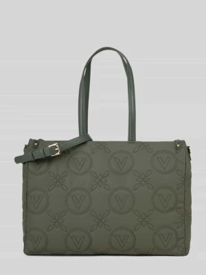 Torba shopper z mieszanki poliestru z wyhaftowanym logo VALENTINO BAGS Khaki