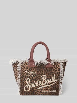 Torba shopper z nadrukiem z logo i frędzlami model 'VANITY' MC2 Saint Barth Ciemnobrązowy