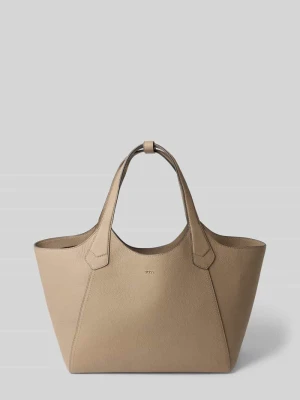 Torba shopper z naturalnej skóry z detal z logo Boss Beżowy