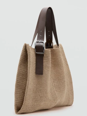 Torba shopper z naturalnych włókien z klamrą beżowy - Kobieta - Rozmiar uniwersalny - MANGO