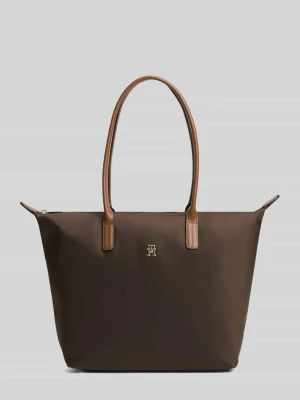 Torba shopper z nylonu z obszyciem z naturalnej skóry Tommy Hilfiger Ciemnobrązowy