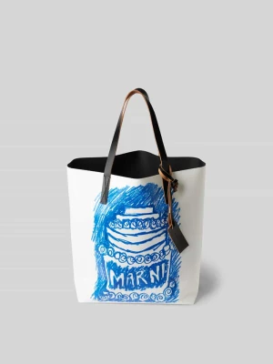 torba shopper z uchwytem Marni Błękitny