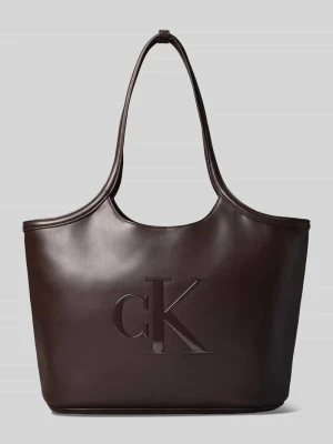 torba shopper z wytłoczonym logo Calvin Klein Ciemnobrązowy