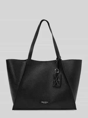 Torba shopper ze skóry bydlęcej nappa z przywieszką z logo Marc O'Polo Czarny