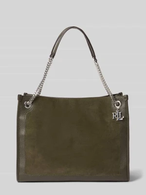 Torba shopper ze skóry bydlęcej z aplikacją z logo Lauren Ralph Lauren