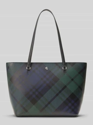 Torba shopper ze skóry cielęcej nappa z detalem z logo Lauren Ralph Lauren Czarny