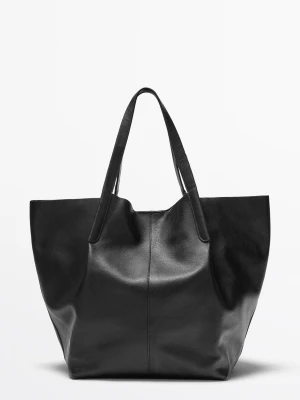Torba Shopper Ze Skóry Nappa - Czarny - Massimo Dutti - Male