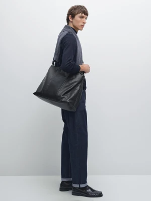Torba Shopper Ze Skóry Nappa Z Suwakiem - Czarny - - Massimo Dutti - Mężczyzna