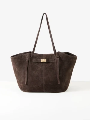 Torba shopper ze skóry welurowej BonPrix brązowy