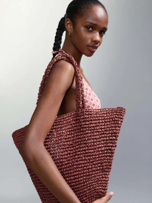 Torba tote z naturalnego włókna burgund - Dziewczyna - Rozmiar uniwersalny - MANGO TEEN