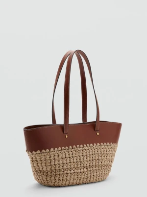 Torba tote z naturalnego włókna średni brązowy - Kobieta - Rozmiar uniwersalny - MANGO
