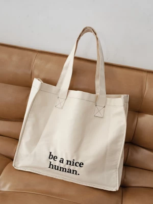 Torba typu shopper bag beżowa z haftem small size BE A NICE HUMAN Marsala