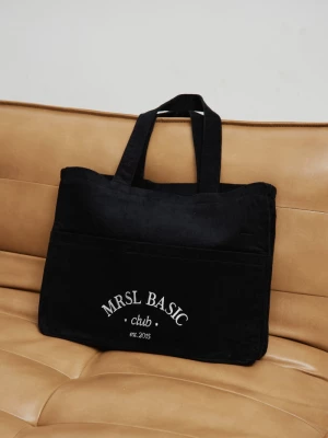 Torba typu shopper bag wykonana ze sztruksu w kolorze TOTALLY BLACK - MRSL BASIC CLUB marsala-butik.pl