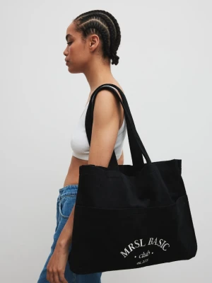 Torba typu shopper bag wykonana ze sztruksu w kolorze TOTALLY BLACK - MRSL BASIC CLUB-UNI Marsala