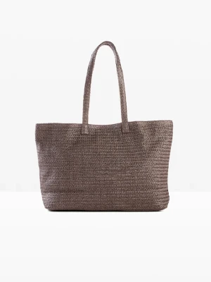 Torba typu shopper w optyce plecionki BonPrix brązowy