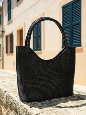 Torba typu shopper w optyce plecionki BonPrix czarny