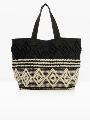 Torba typu shopper z płótna, z grafiką BonPrix biały
