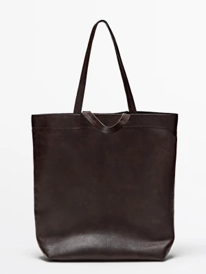Torba Typu Shopper Ze Skóry Nappa - Brązowy - Massimo Dutti - Male