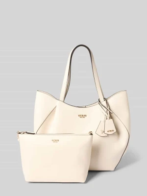 Torba typu tote z materiał skóropodobny model 'Amorette' Guess Złamany biały